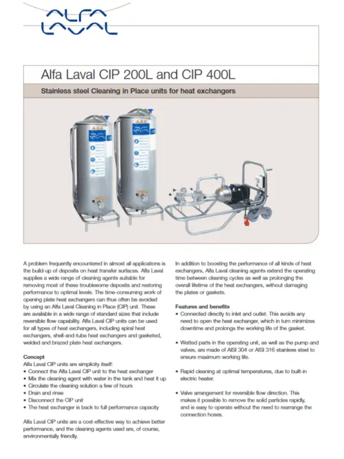 Folleto CIP 200L y CIP 400L para unidades móviles con bomba y tanque