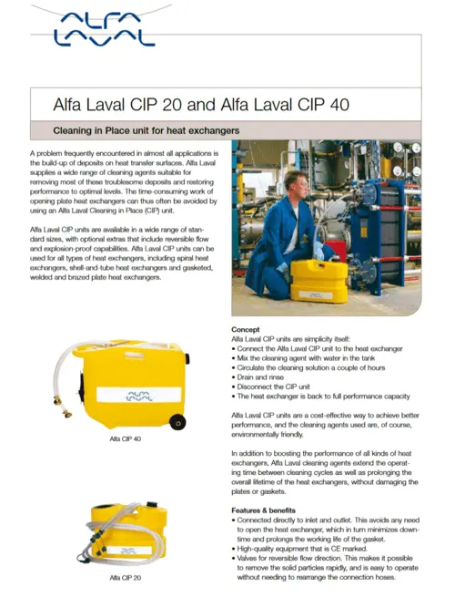 Folleto CIP 20L y CIP 40L para intercambiadores de calor pequeños y calefacción urbana