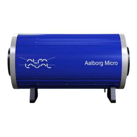 Intercambiador de calor Aalborg Micro de Alfa Laval, diseñado para la recuperación de calor residual de motores de gas y turbinas de gas, ideal para aplicaciones marinas y energéticas.